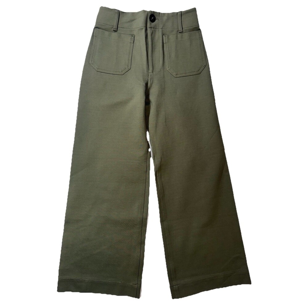 Maeve Anthropologie Colette Wide Leg Pants Ponte Green Crop Stretch Women 26x25
